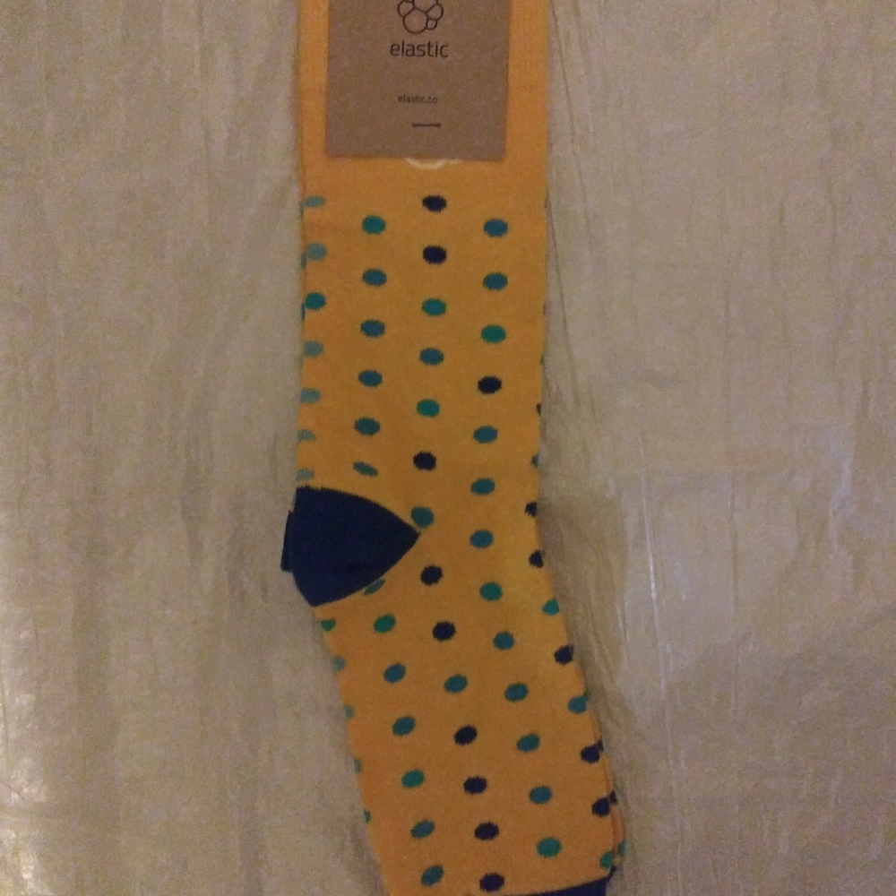 Yellow with blue poka dots pair of long socks
